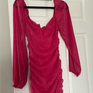 SHEIN Ruched Hot Pink Dress
